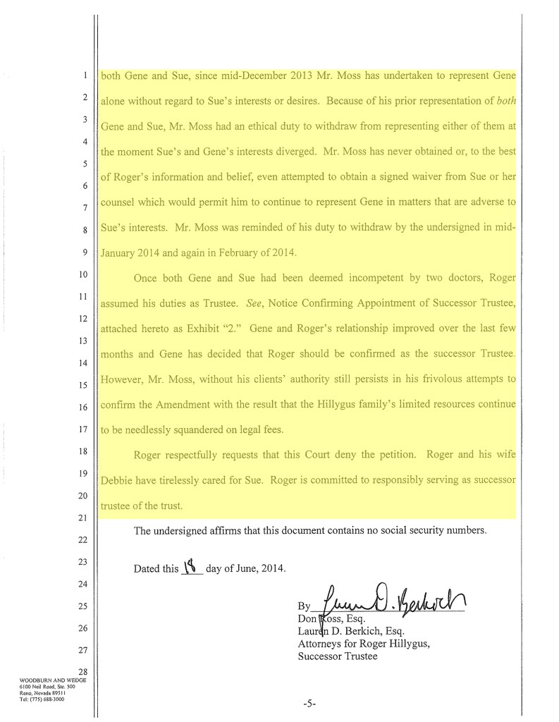 Page 5 of OBJECTION TO PETITION REGARDING ADMINISTRATION OF REVOCABLE TRUST